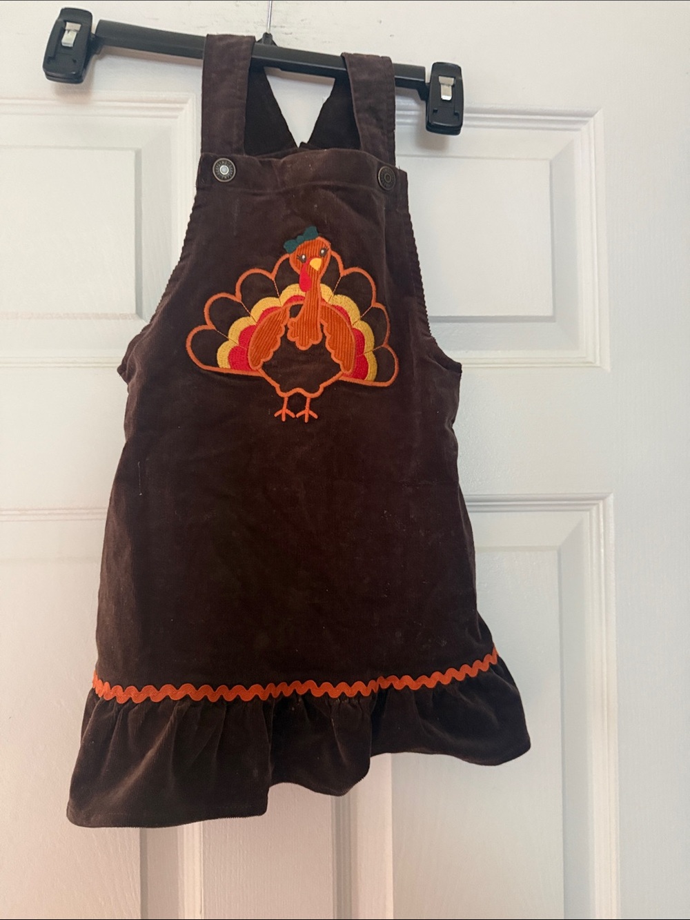 Gymboree Brown Corduroy Turkey Pinafore Dress with Orange Trim